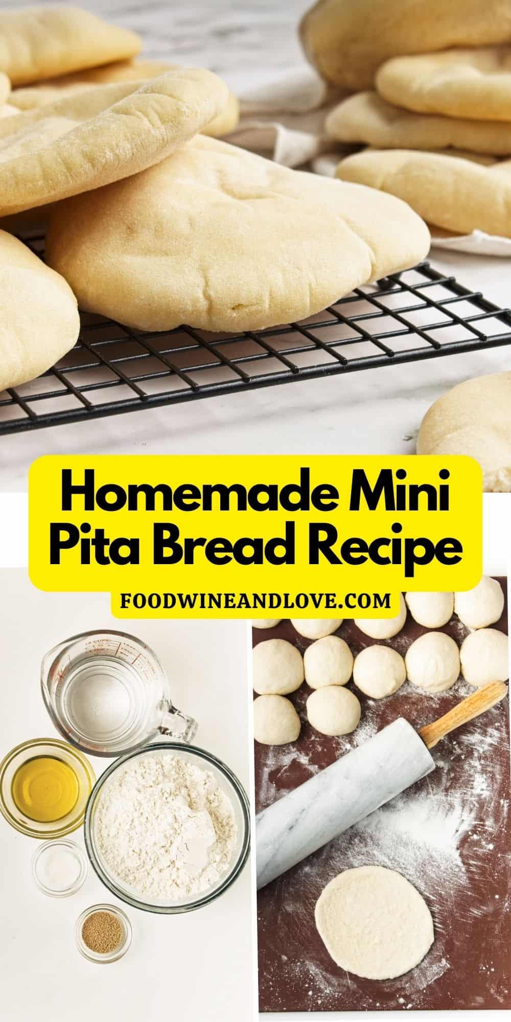 Homemade Mini Pita Bread Recipe, a simple and tasty five ingredients bread that is soft and fluffy. Perfect size for sandwiches or snacking.