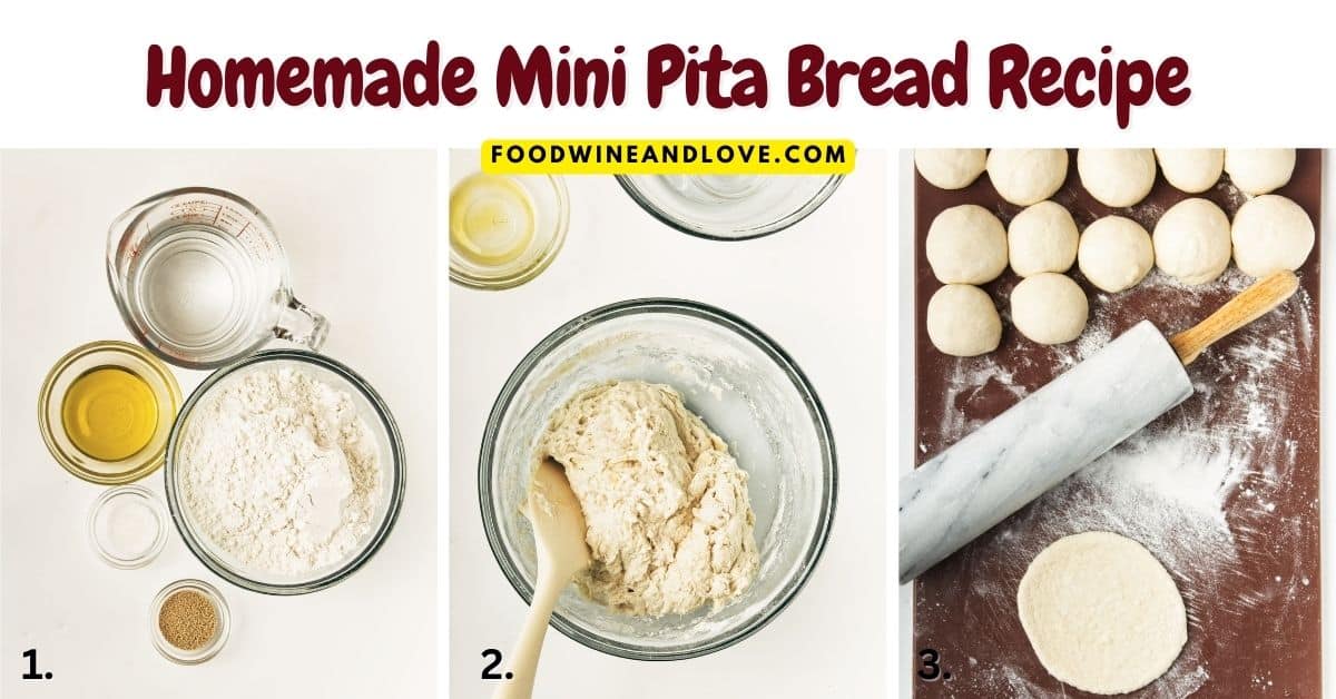 Homemade Mini Pita Bread Recipe, a simple and tasty five ingredients bread that is soft and fluffy. Perfect size for sandwiches or snacking.