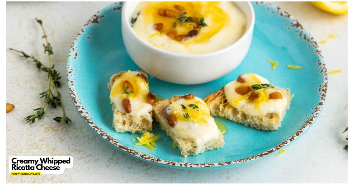 Creamy Whipped Ricotta Cheese, a quick, delicious, and simple appetizer or dip recipe made with just four basic ingredients. Creamy Whipped Ricotta Cheese, a quick, delicious, and simple appetizer or dip recipe made with just four basic ingredients.