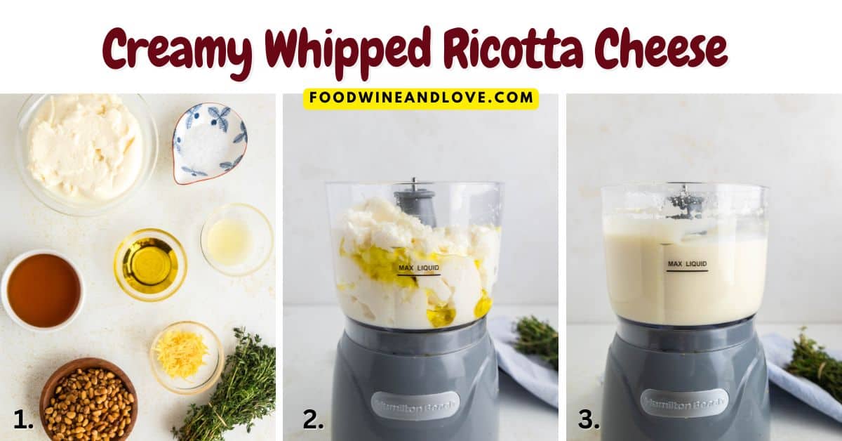 Creamy Whipped Ricotta Cheese, a quick, delicious, and simple appetizer or dip recipe made with just four basic ingredients.