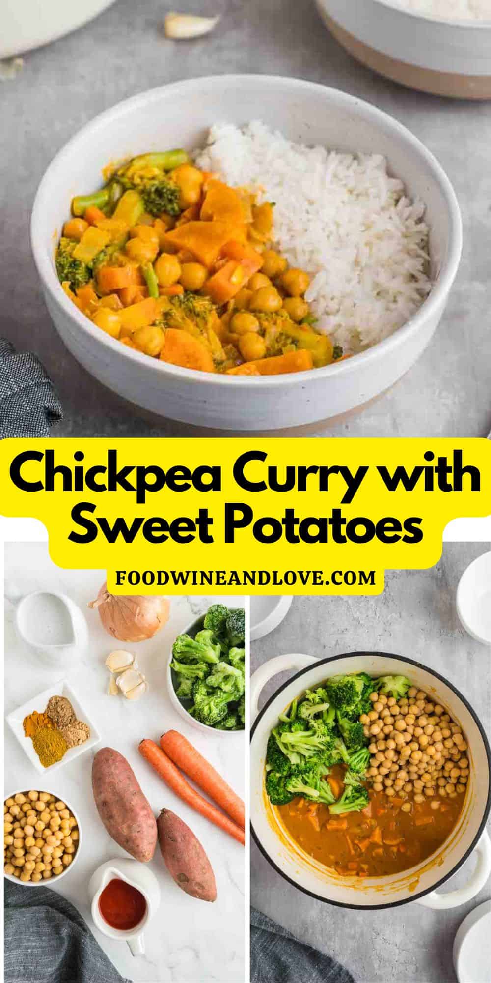 Chickpea Curry with Sweet Potatoes, an easy, rich and savory vegan recipe made with coconut milk and a touch of curry.