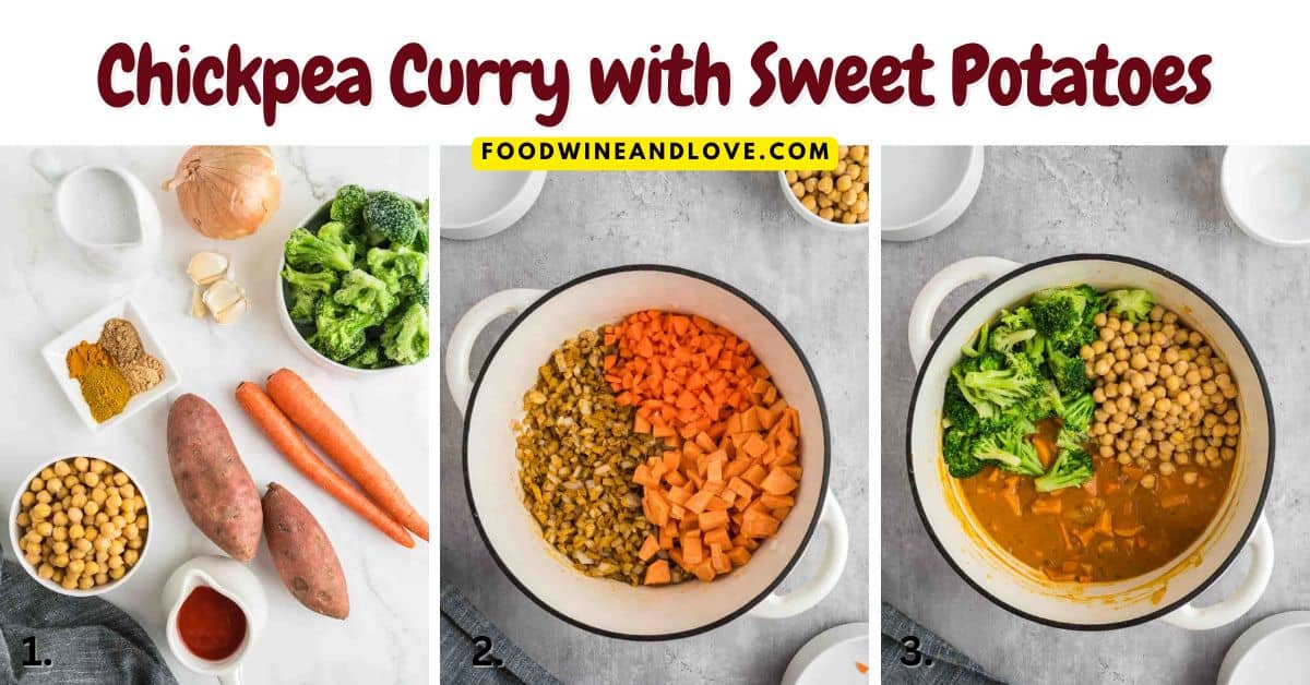 Chickpea Curry with Sweet Potatoes, an easy, rich and savory vegan recipe made with coconut milk and a touch of curry.