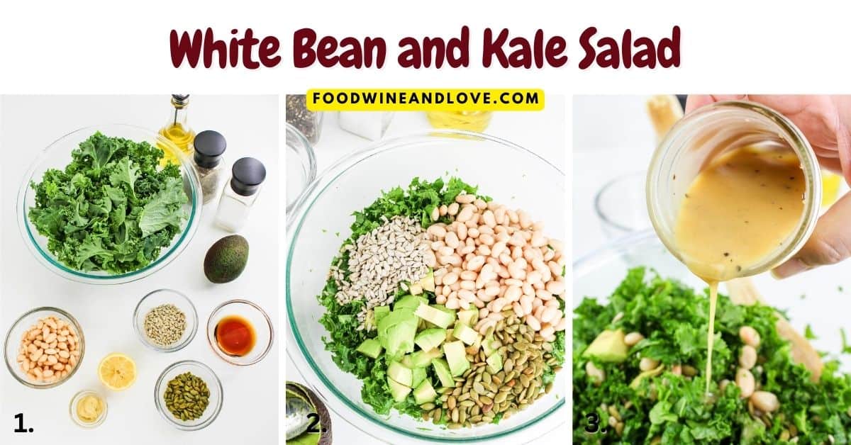 Easy White Bean and Kale Salad, is a protein and flavor packed vegan meal or side dish made with avocado and sunflower seeds.