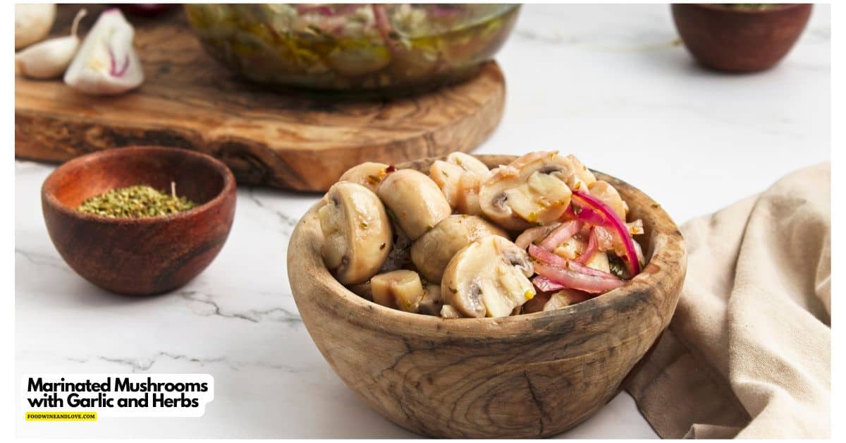 Marinated Mushrooms with Garlic and Herbs, a 15 minute appetizer, snack, or condiment recipe made with fresh mushrooms. Marinated Mushrooms with Garlic and Herbs, a 15 minute appetizer, snack, or condiment recipe made with fresh mushrooms.
