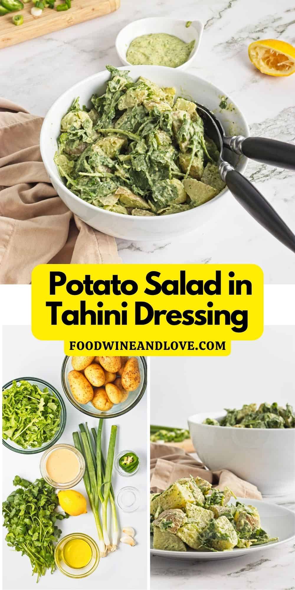 Potato Salad in Tahini Dressing, a simple and delicious recipe made without adding mayonnaise. Vegan, Vegetarian, Mediterranean Diet.