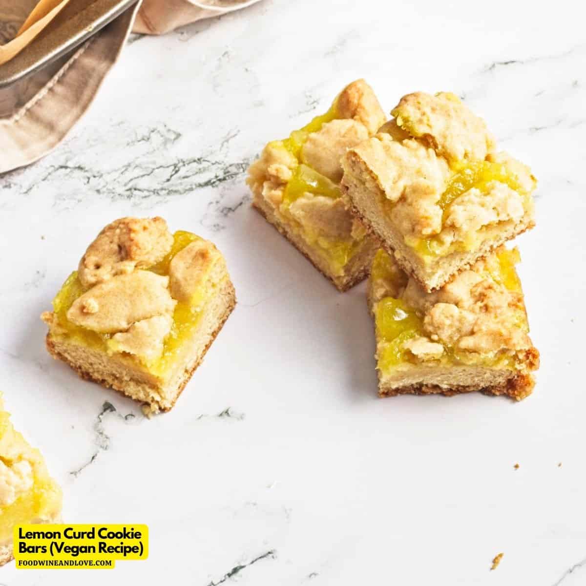 Vegan Lemon Curd Cookie Bars, a delicious dairy free dessert recipe featuring a soft cookie crust topped with tangy lemon curd.