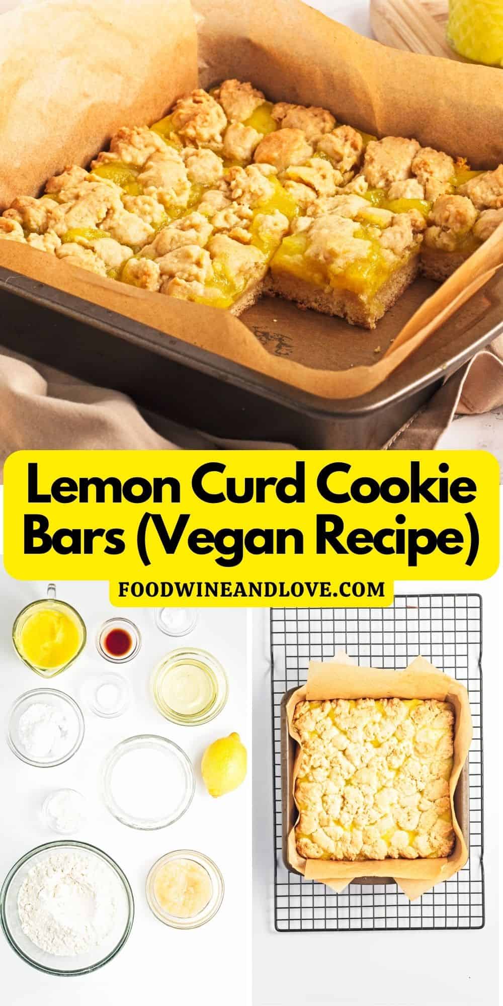 Vegan Lemon Curd Cookie Bars, a delicious dairy free dessert recipe featuring a soft cookie crust topped with tangy lemon curd.