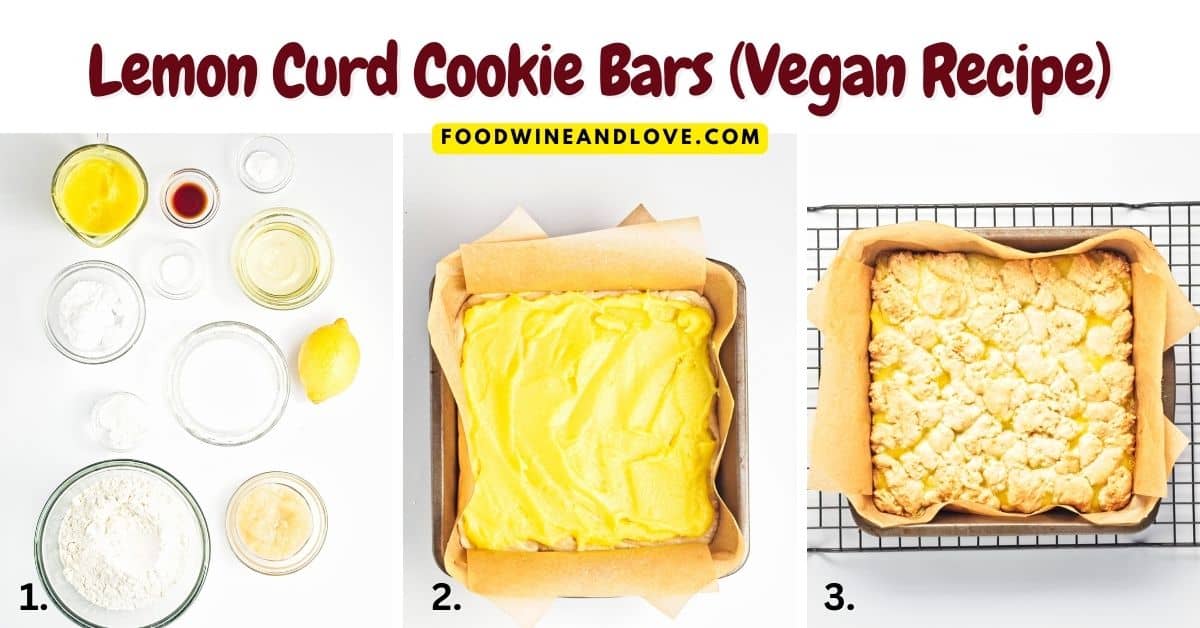 Vegan Lemon Curd Cookie Bars, a delicious dairy free dessert recipe featuring a soft cookie crust topped with tangy lemon curd.