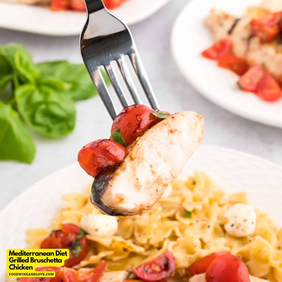 Mediterranean Diet Grilled Bruschetta Chicken, a simple and delicious recipe made with chicken breast topped with bruschetta toppings.