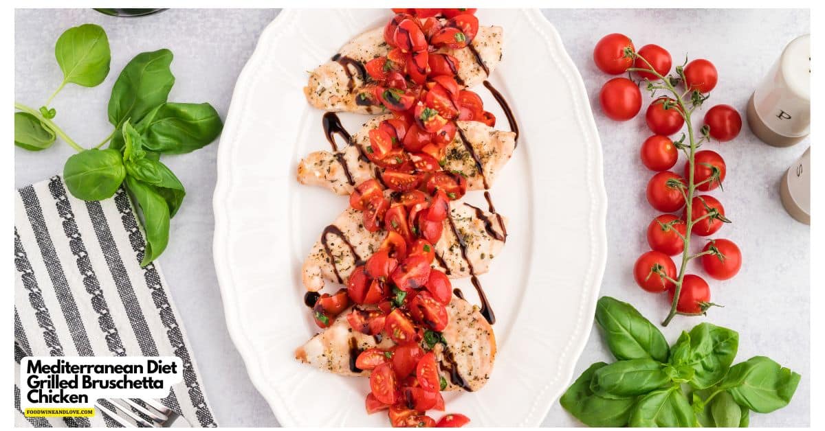 Mediterranean Diet Grilled Bruschetta Chicken, a simple and delicious recipe made with chicken breast topped with bruschetta toppings. Mediterranean Diet Grilled Bruschetta Chicken, a simple and delicious recipe made with chicken breast topped with bruschetta toppings.