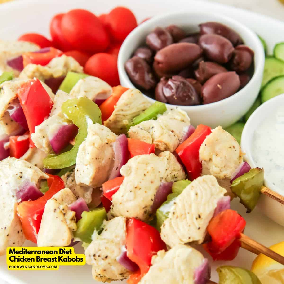 Mediterranean Diet Chicken Breast Kabobs, an easy and delicious recipe made with a lemon garlic marinade in about 30 minutes.