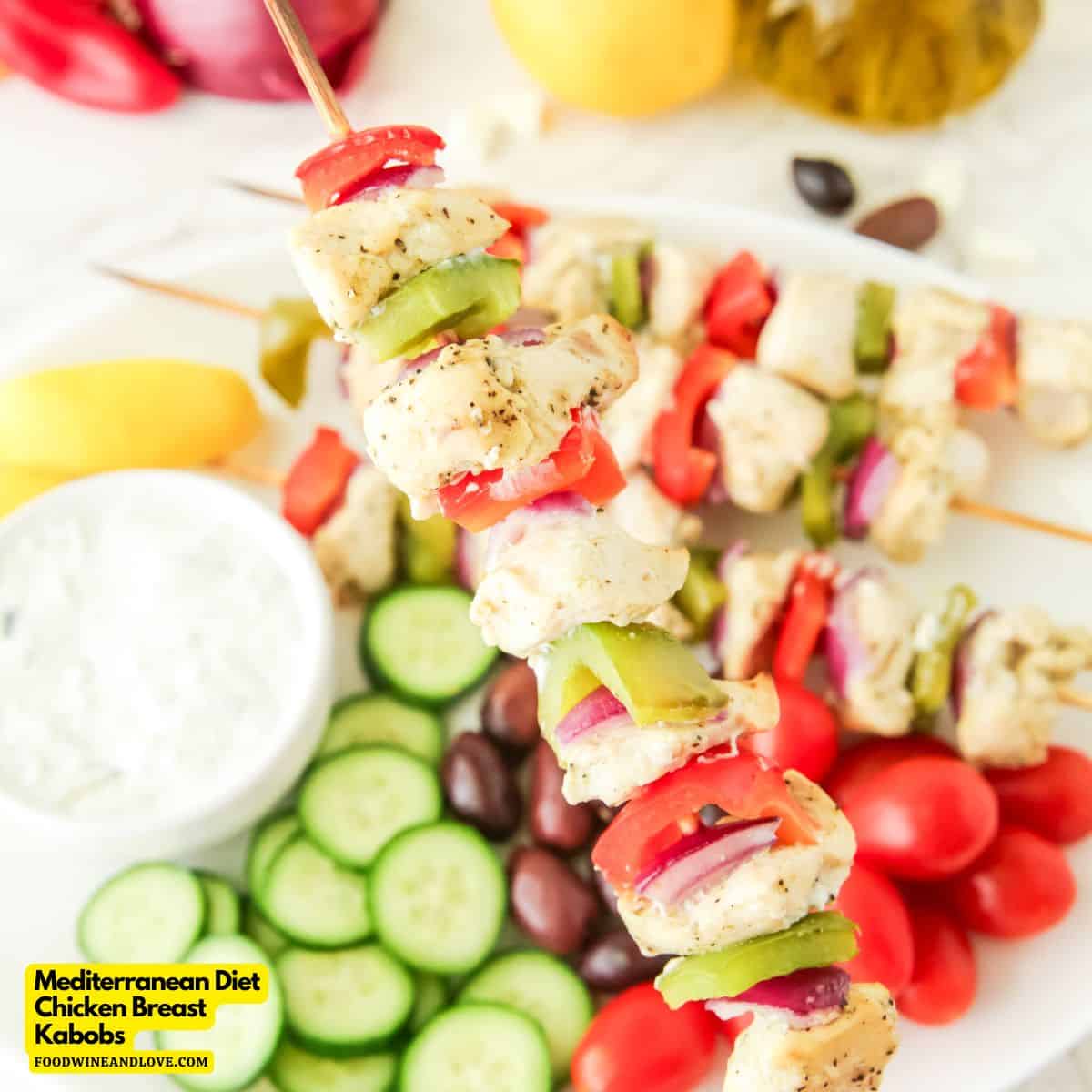 Mediterranean Diet Chicken Breast Kabobs, an easy and delicious recipe made with a lemon garlic marinade in about 30 minutes.