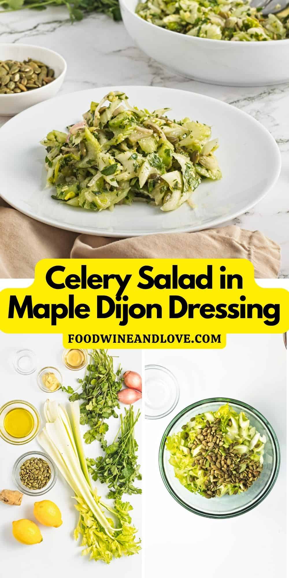 Celery Salad in Maple Dijon Dressing, a quick and easy vegan recipe tossed in a flavorful lemony maple dijon dressing.