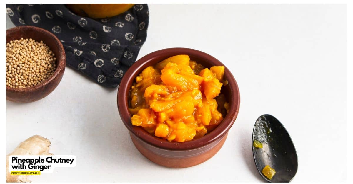 Pineapple Chutney with Ginger, a delicious vegan recipe for a sweet and sour condiment flavored with turmeric and coriander.