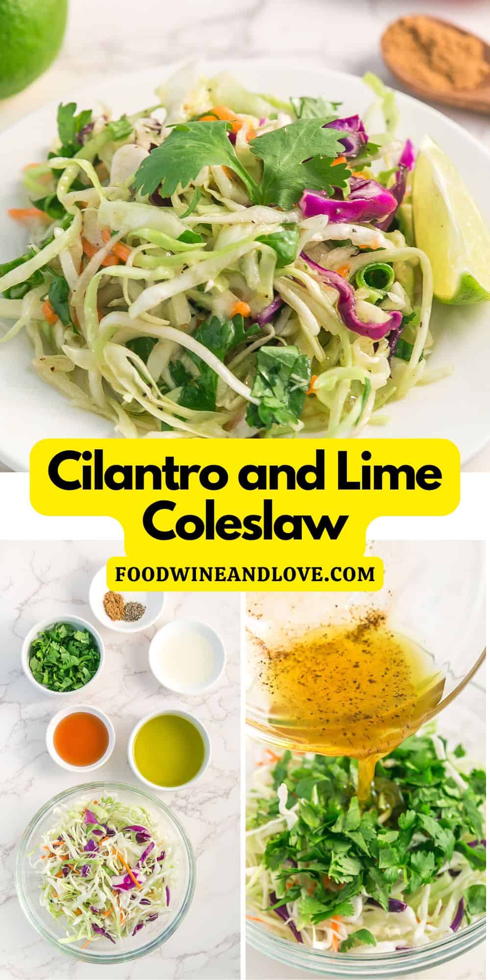 Cilantro and Lime Coleslaw, a simple five minute vegetarian  coleslaw recipe made in about five minutes with basic ingredients.