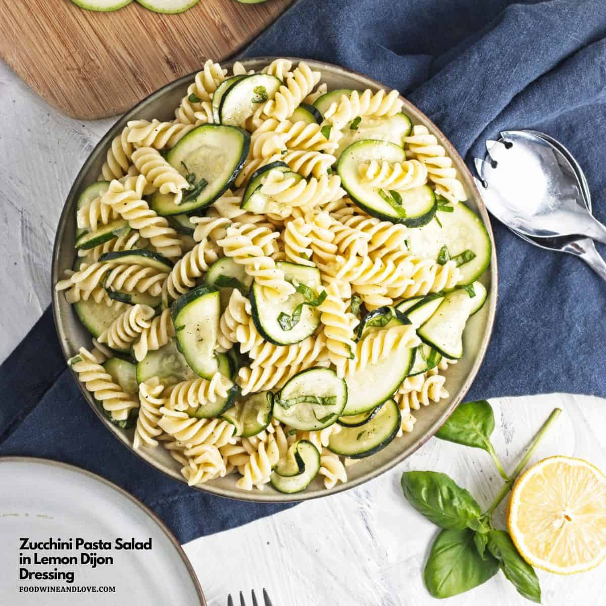 Zucchini Pasta Salad in Lemon Dijon Dressing, a simple vegan recipe made with fresh zucchini tossed in a tasty dressing. Mediterranean diet. Zucchini Pasta Salad in Lemon Dijon Dressing, a simple vegan recipe made with fresh zucchini tossed in a tasty dressing. Mediterranean diet.