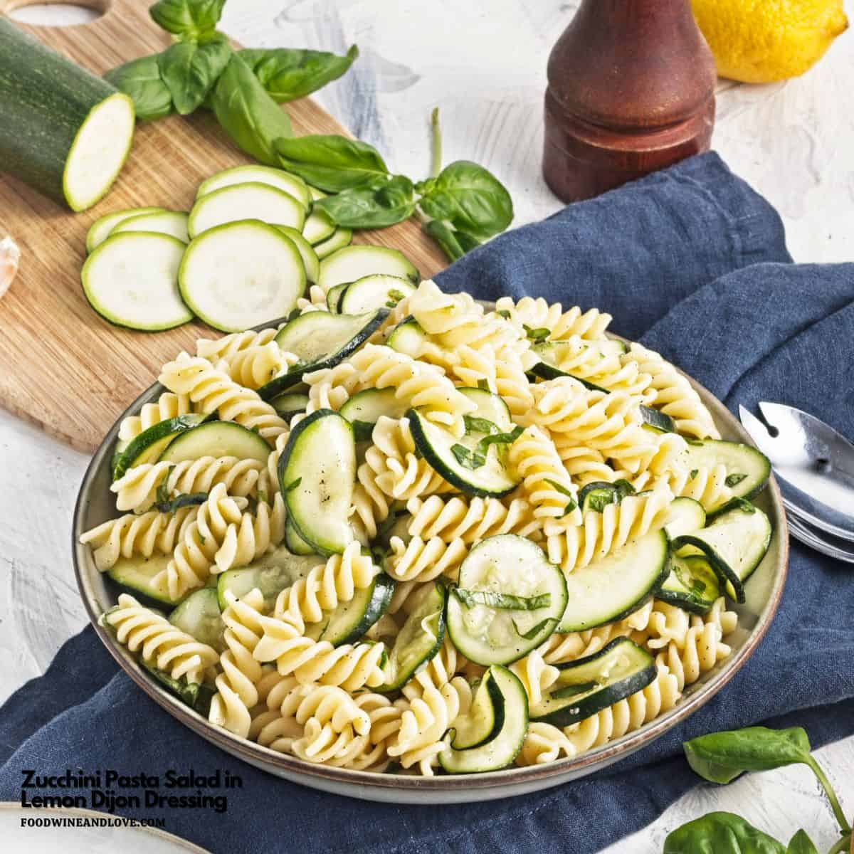 Zucchini Pasta Salad in Lemon Dijon Dressing, a simple vegan recipe made with fresh zucchini tossed in a tasty dressing. Mediterranean diet. Zucchini Pasta Salad in Lemon Dijon Dressing, a simple vegan recipe made with fresh zucchini tossed in a tasty dressing. Mediterranean diet.