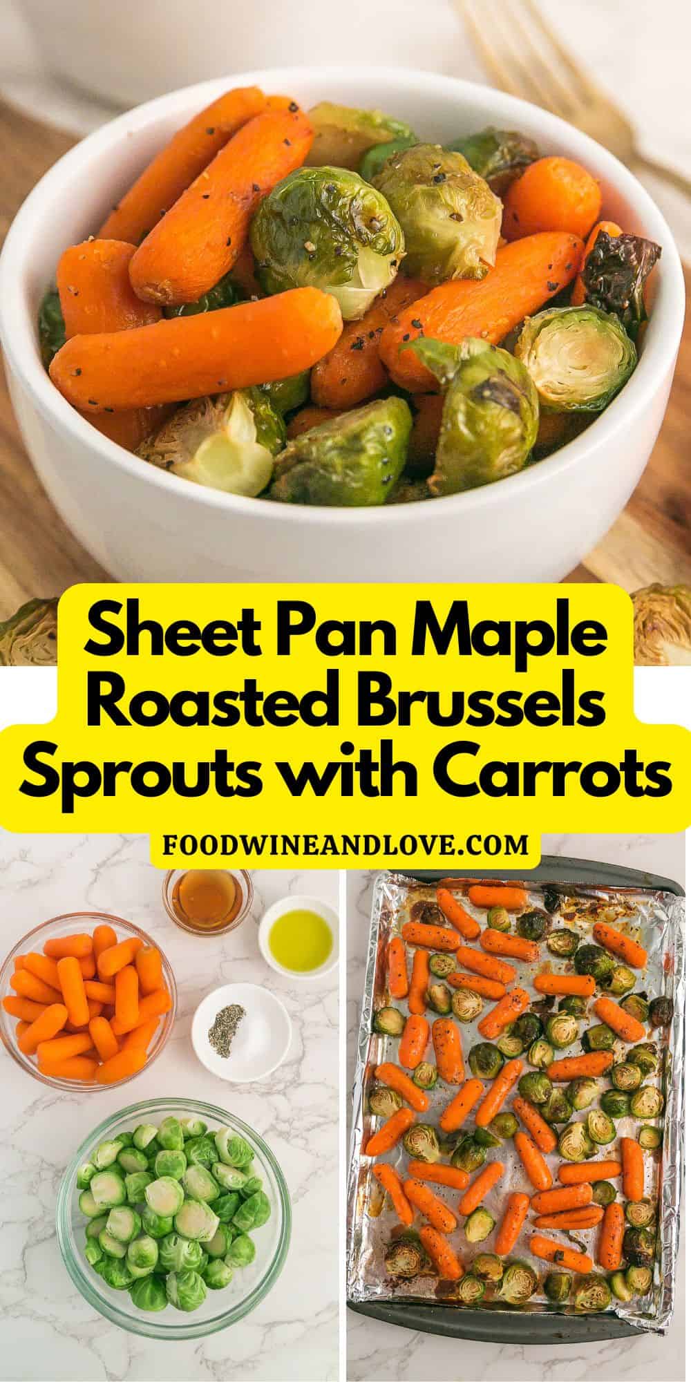 Sheet Pan Maple Roasted Carrots and Sprouts, a simple and delicious healthy side dish made with fresh brussel sprouts and baby carrots.