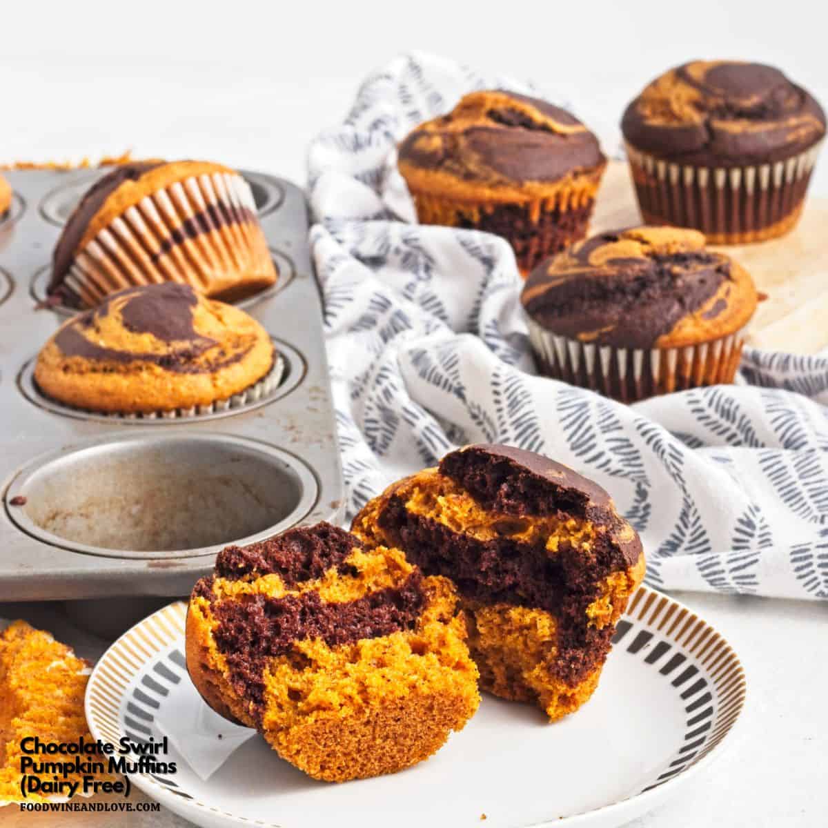 Chocolate Swirl Pumpkin Muffins (Dairy Free), a simple and delicious vegan recipe made with pureed pumpkin and oat milk