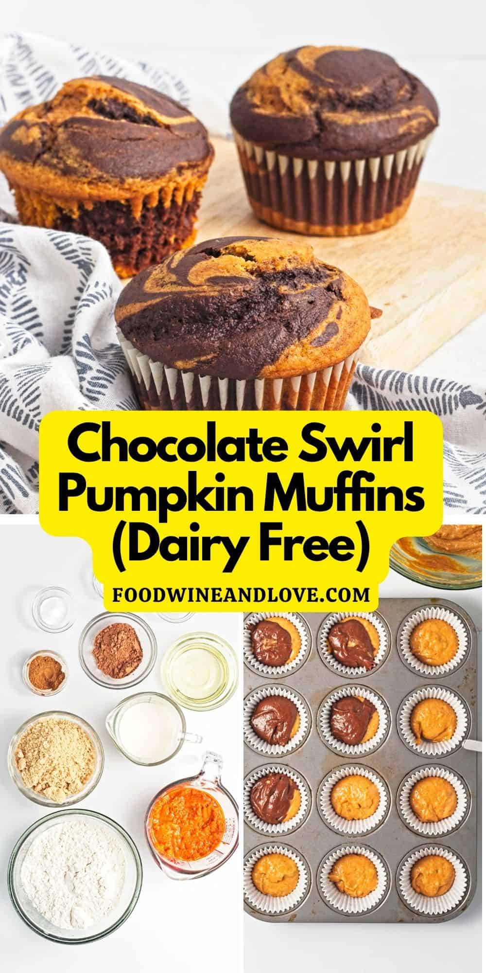Chocolate Swirl Pumpkin Muffins (Dairy Free), a simple and delicious vegan recipe made with pureed pumpkin and oat milk