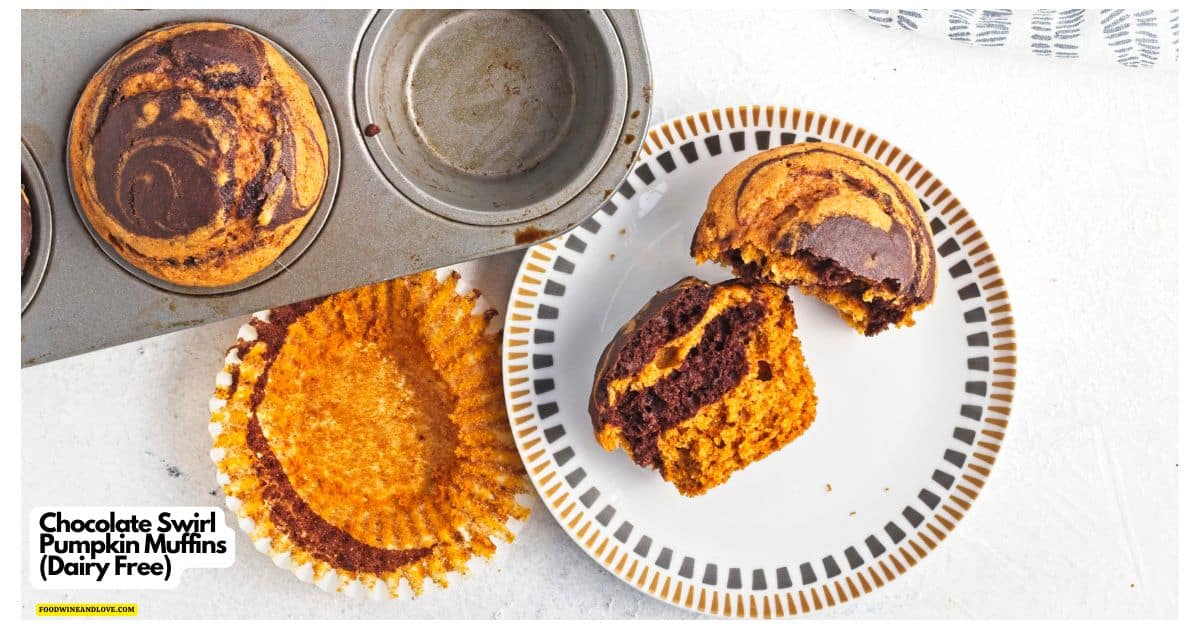 Chocolate Swirl Pumpkin Muffins (Dairy Free), a simple and delicious vegan recipe made with pureed pumpkin and oat milk Chocolate Swirl Pumpkin Muffins (Dairy Free), a simple and delicious vegan recipe made with pureed pumpkin and oat milk