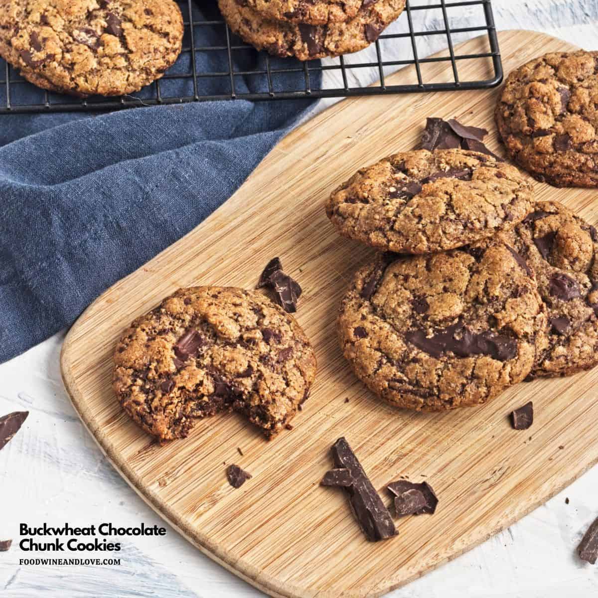Buckwheat Chocolate Chunk Cookies, a dairy free cookie recipe made with applesauce and dark chocolate. Gluten Free, Vegan, and Vegetarian. alt= Buckwheat Chocolate Chunk Cookies, a dairy free cookie recipe made with applesauce and dark chocolate. Gluten Free, Vegan, and Vegetarian.