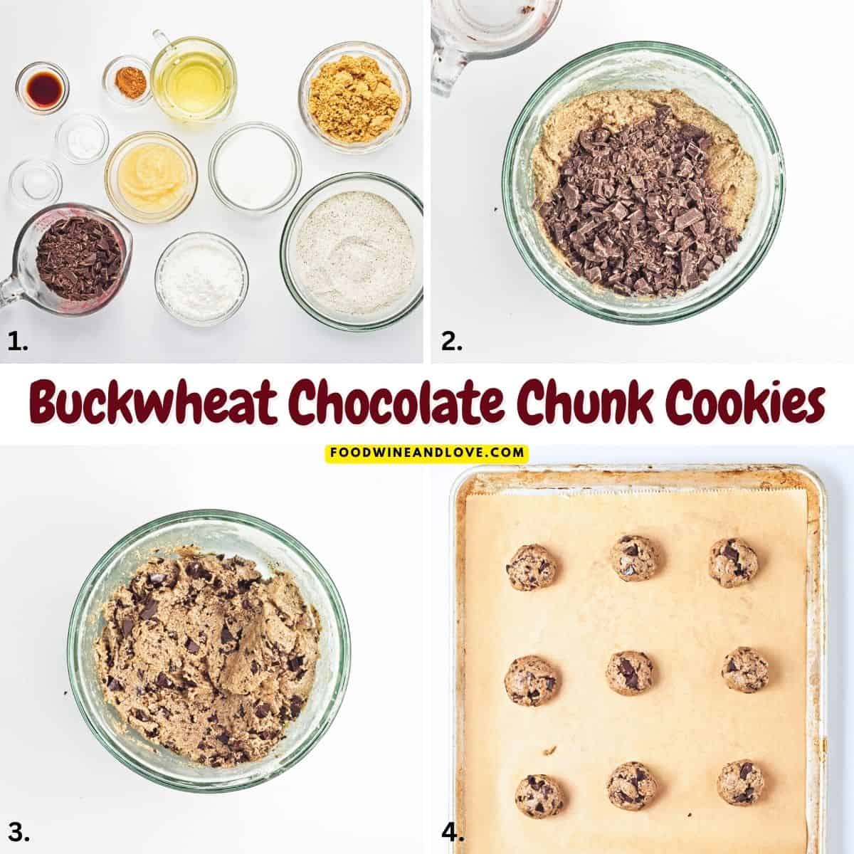Buckwheat Chocolate Chunk Cookies, a dairy free cookie recipe made with applesauce and dark chocolate. Gluten Free, Vegan, and Vegetarian. Buckwheat Chocolate Chunk Cookies, a dairy free cookie recipe made with applesauce and dark chocolate. Gluten Free, Vegan, and Vegetarian.
