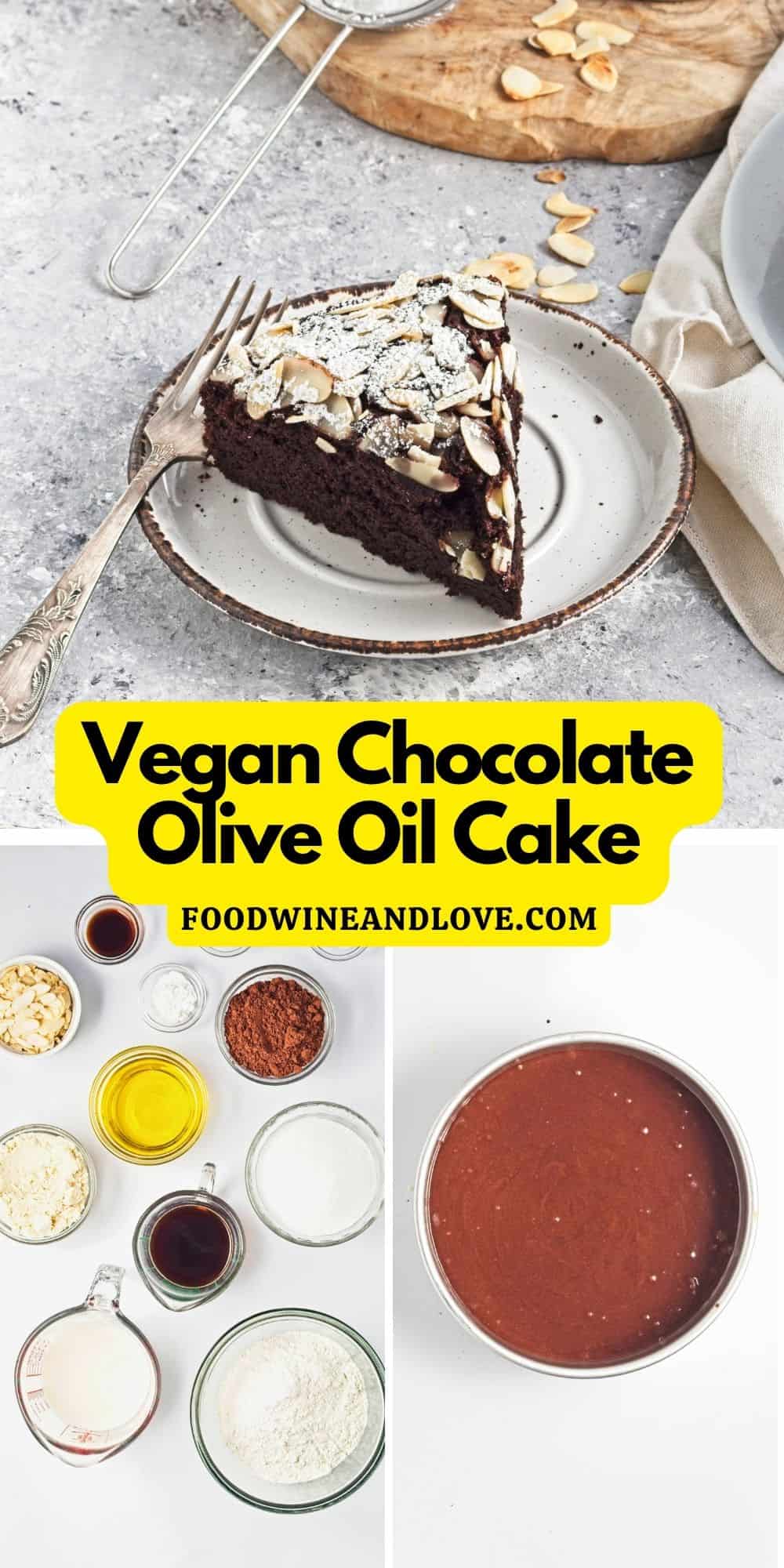 Vegan Chocolate Olive Oil Cake, a simple, decadent, and delicious dairy free dessert made with olive oil and almond flour