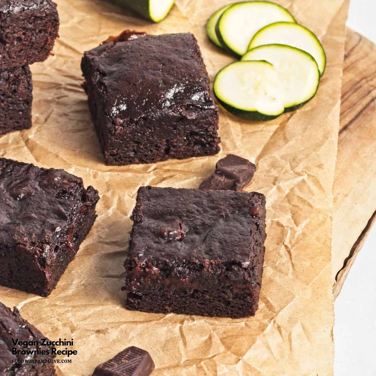Vegan Zucchini Brownies Recipe, a delicious dairy free dessert recipe made with fresh zucchini. Rich, moist, and fudgy brownies.