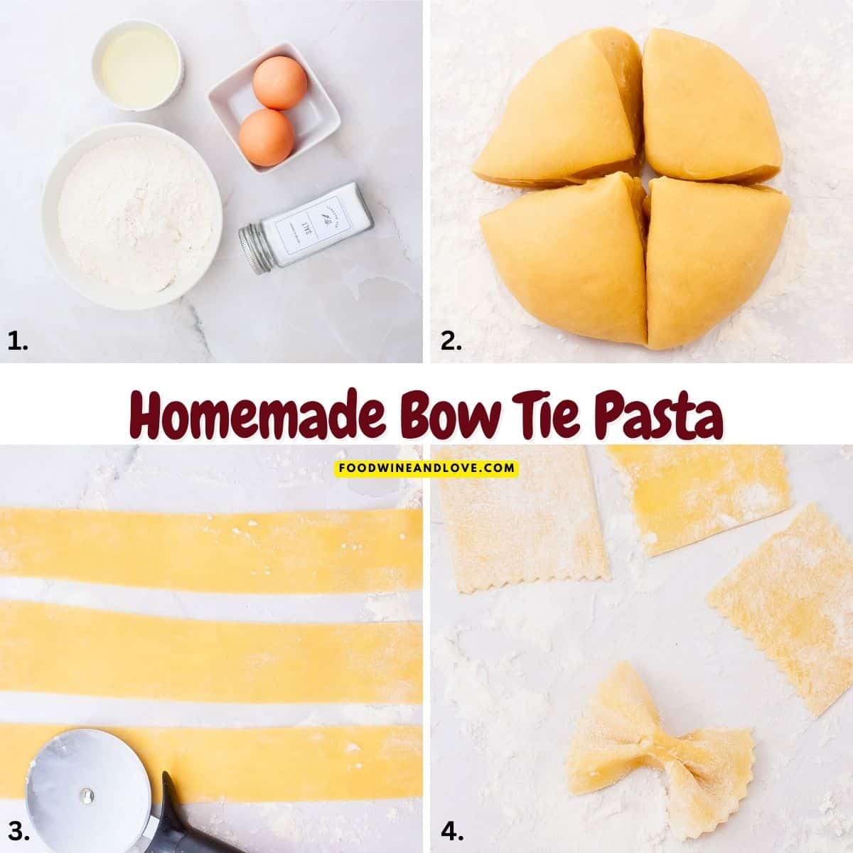 Homemade Bow Tie Pasta (farfalle), a simple five ingredient pasta recipe made from scratch in about 20 minutes. Homemade Bow Tie Pasta (farfalle), a simple five ingredient pasta recipe made from scratch in about 20 minutes.