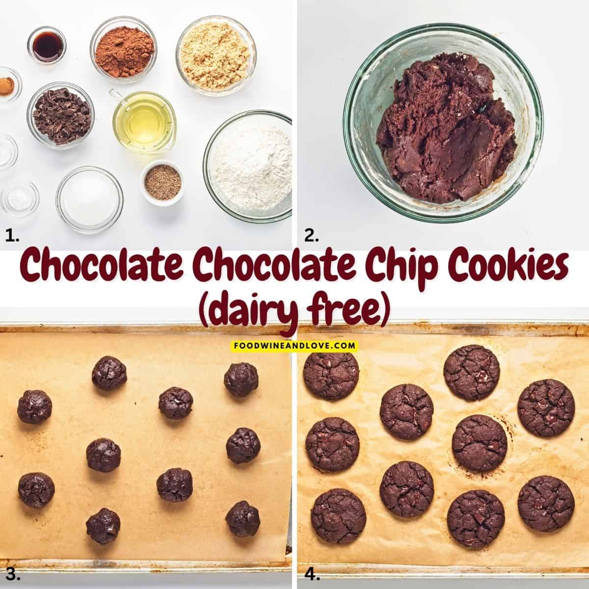 Dairy Free Chocolate Chocolate Chip Cookies, a delicious vegan cookie recipe for chewy and fudgy double chocolate cookies. alt= Dairy Free Chocolate Chocolate Chip Cookies, a delicious vegan cookie recipe for chewy and fudgy double chocolate cookies.