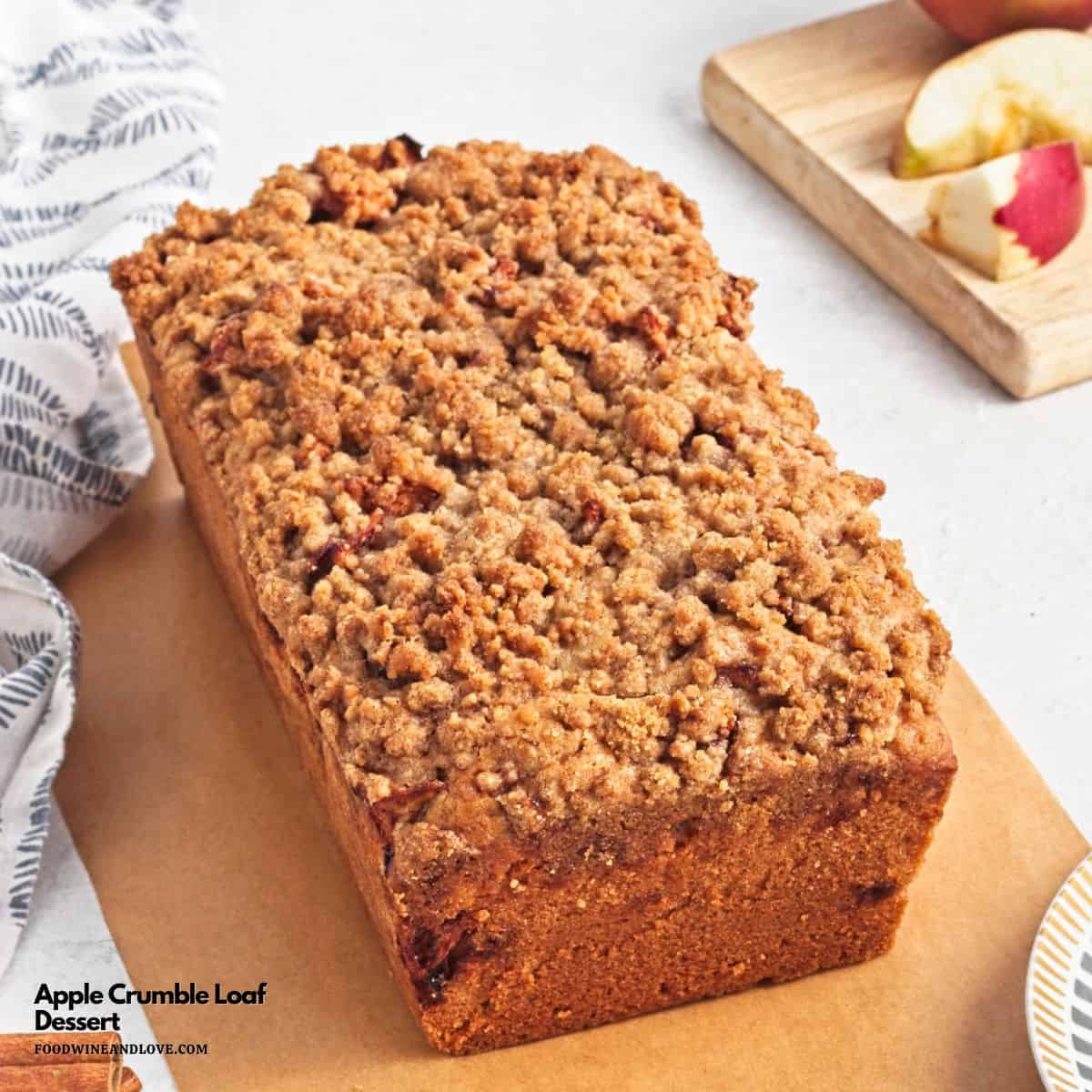 Apple Crumble Loaf, a delicious fall inspired cake recipe topped with a sweet crumble topping. Dairy Free Vegan Recipe.