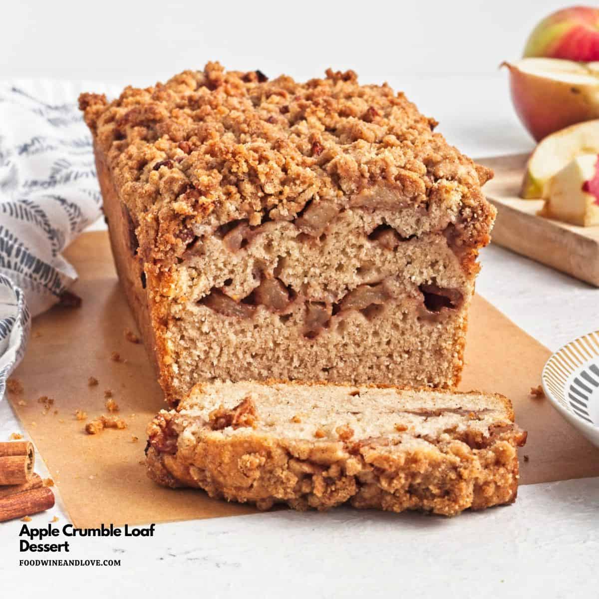 Apple Crumble Loaf, a delicious fall inspired cake recipe topped with a sweet crumble topping. Dairy Free Vegan Recipe.