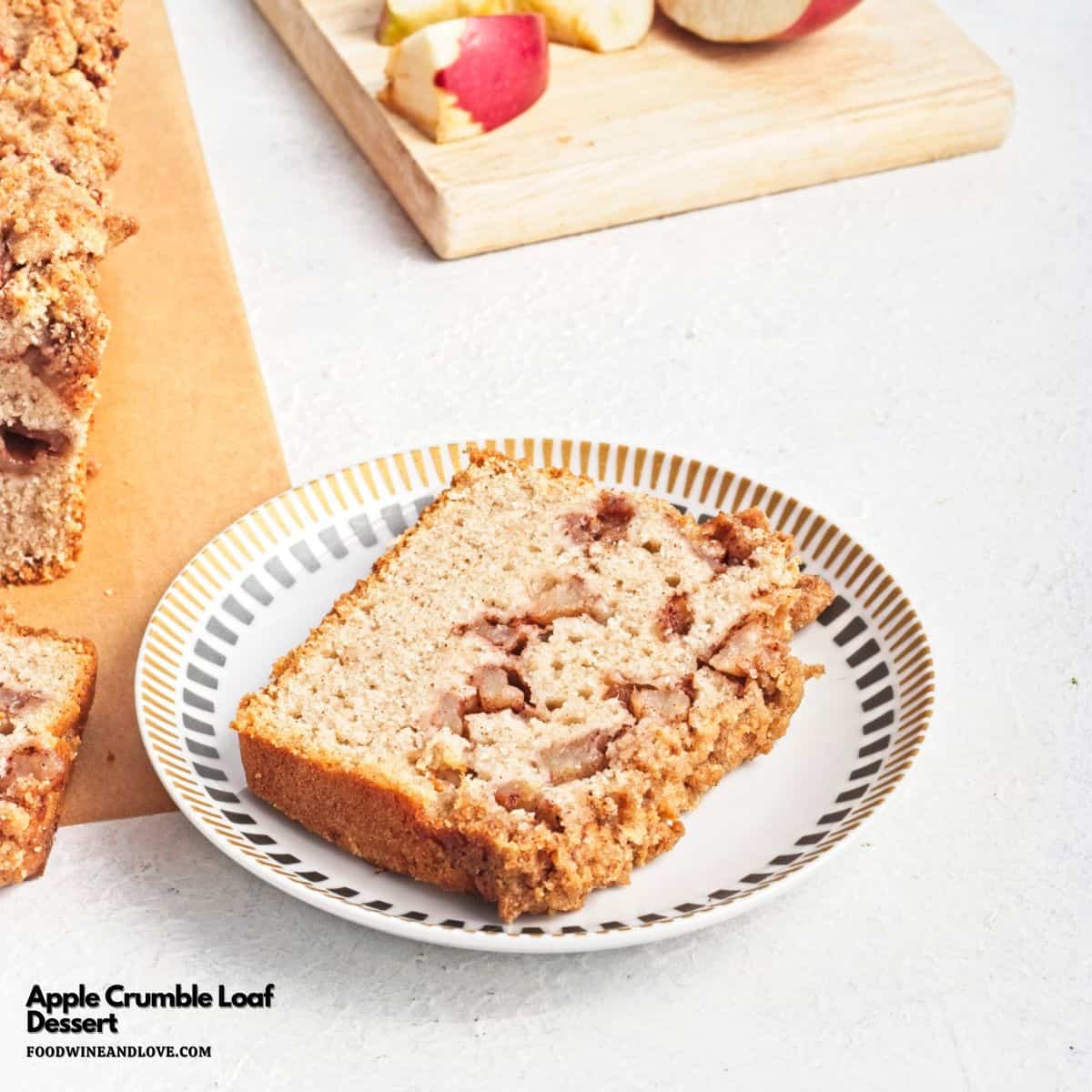 Apple Crumble Loaf, a delicious fall inspired cake recipe topped with a sweet crumble topping. Dairy Free Vegan Recipe.