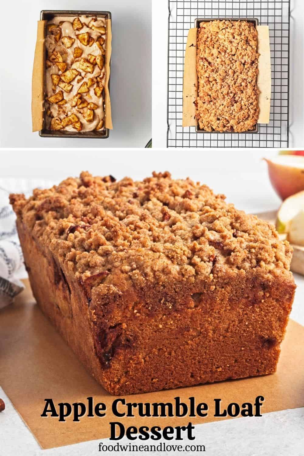 Apple Crumble Loaf, a delicious fall inspired cake recipe topped with a sweet crumble topping. Dairy Free Vegan Recipe.