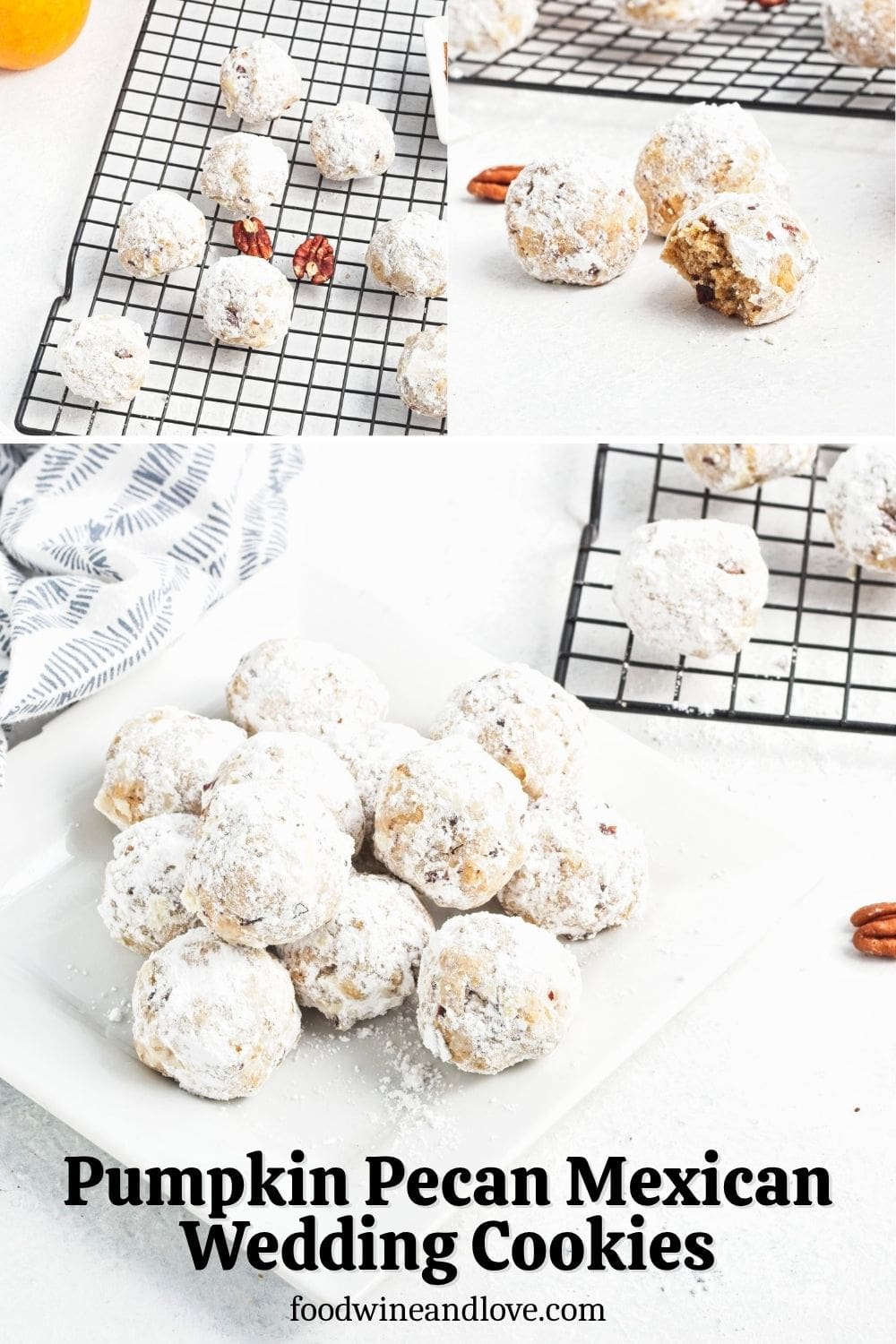 Pumpkin Pecan Mexican Wedding Cookies, a simple and delicious no added dairy cookie made with pumpkin puree. Vegan Recipe.