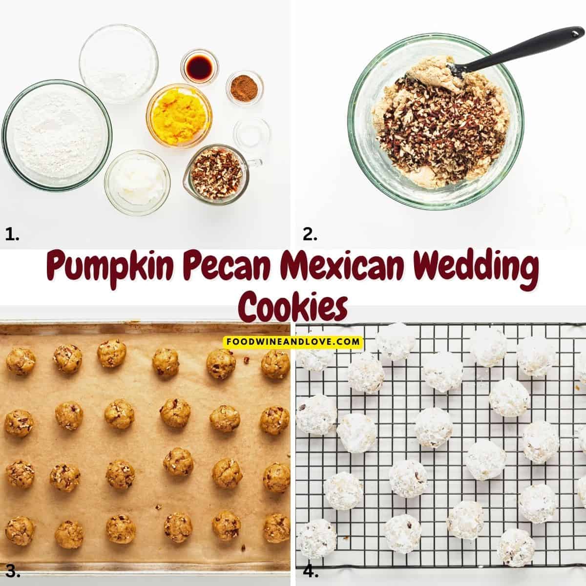 Pumpkin Pecan Mexican Wedding Cookies, a simple and delicious no added dairy cookie made with pumpkin puree. Vegan Recipe.