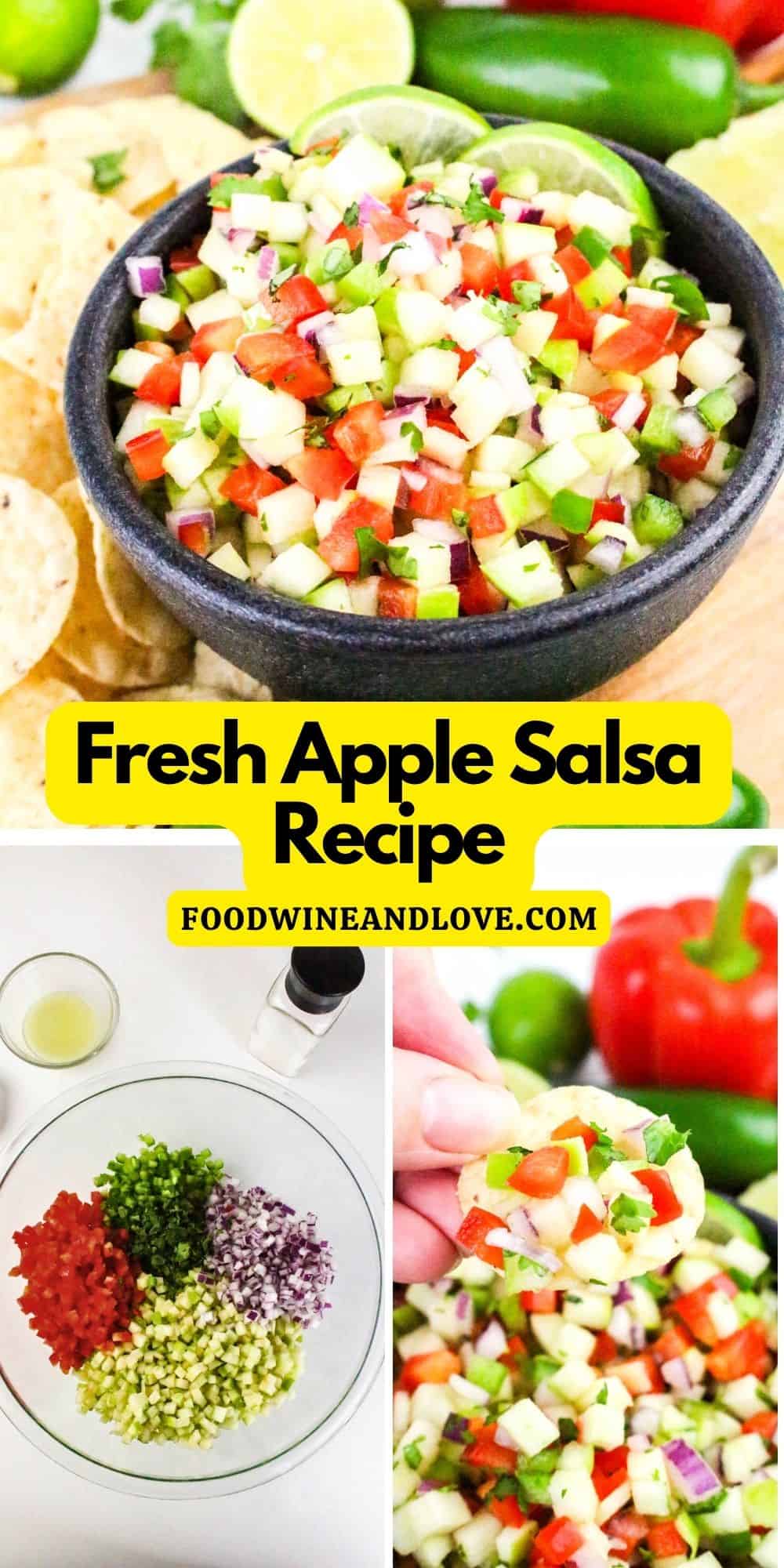 Fresh Apple Salsa Recipe, a simple six ingredient snack, appetizer, or side recipe made with diced peppers and lime juice.