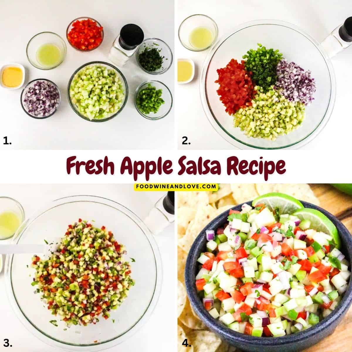 Fresh Apple Salsa Recipe, a simple six ingredient snack, appetizer, or side recipe made with diced peppers and lime juice.