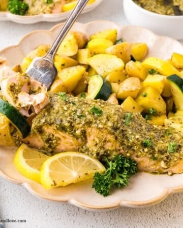 Pesto Salmon Sheet Pan Dinner