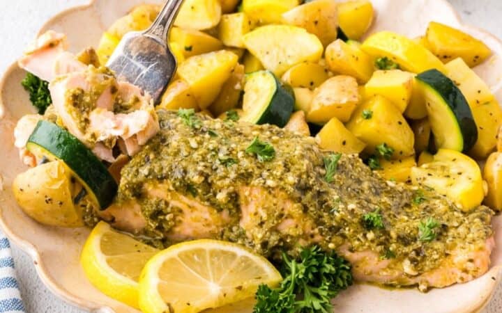 Pesto Salmon Sheet Pan Dinner