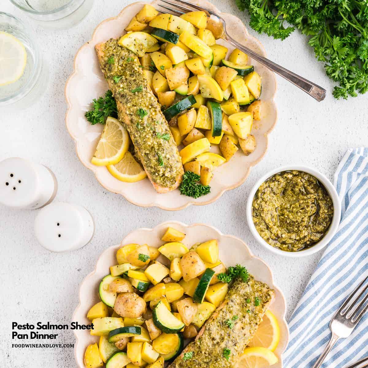 Pesto Salmon Sheet Pan Dinner, a delicious 30 minute one pan meal recipe made with baby potatoes and squash. Mediterranean Diet. Pesto Salmon Sheet Pan Dinner, a delicious 30 minute one pan meal recipe made with baby potatoes and squash. Mediterranean Diet.