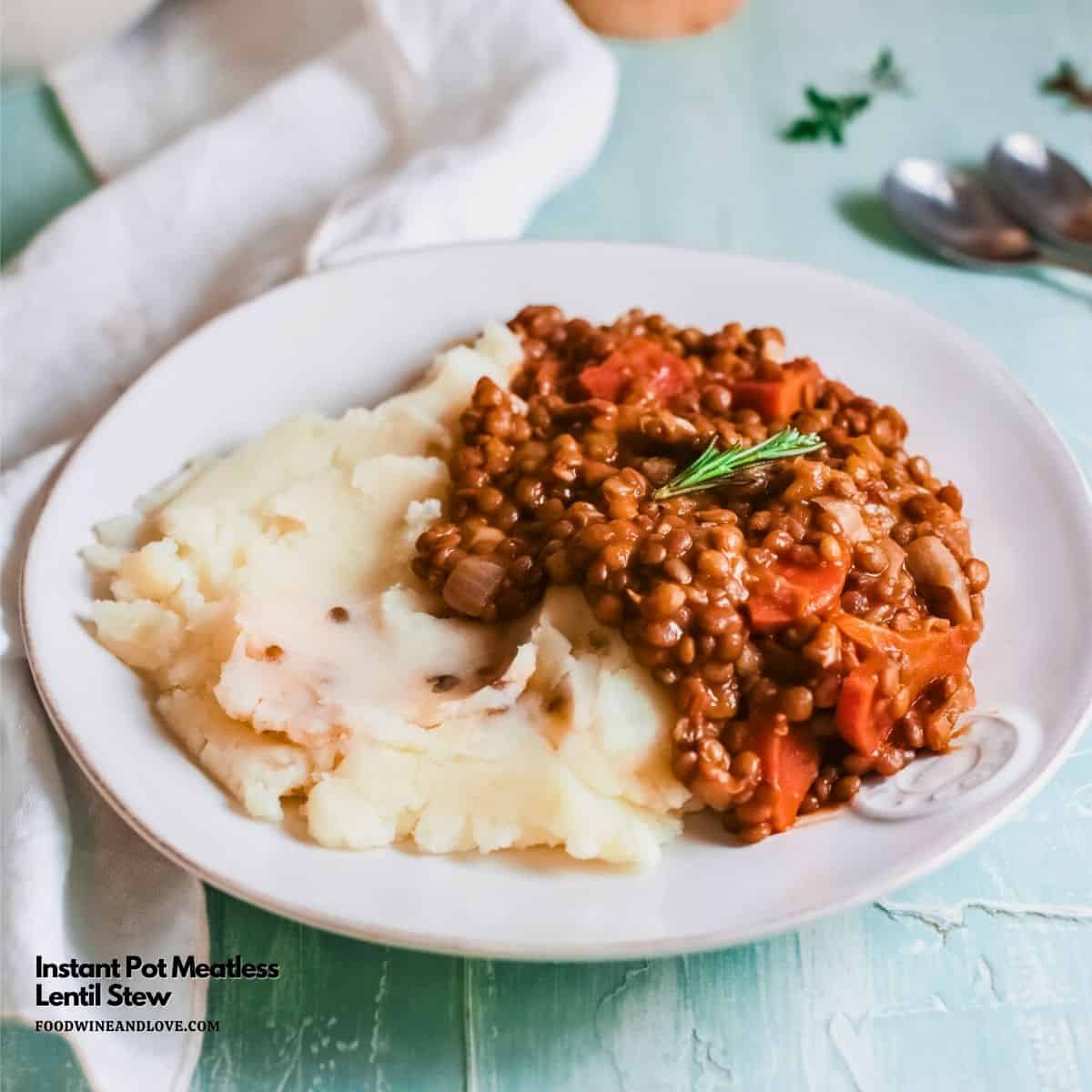 Instant Pot Meatless Lentil Stew, an easy vegan and plant based recipe for a delicious, hearty, and comforting stew . Instant Pot Meatless Lentil Stew, an easy vegan and plant based recipe for a delicious, hearty, and comforting stew .