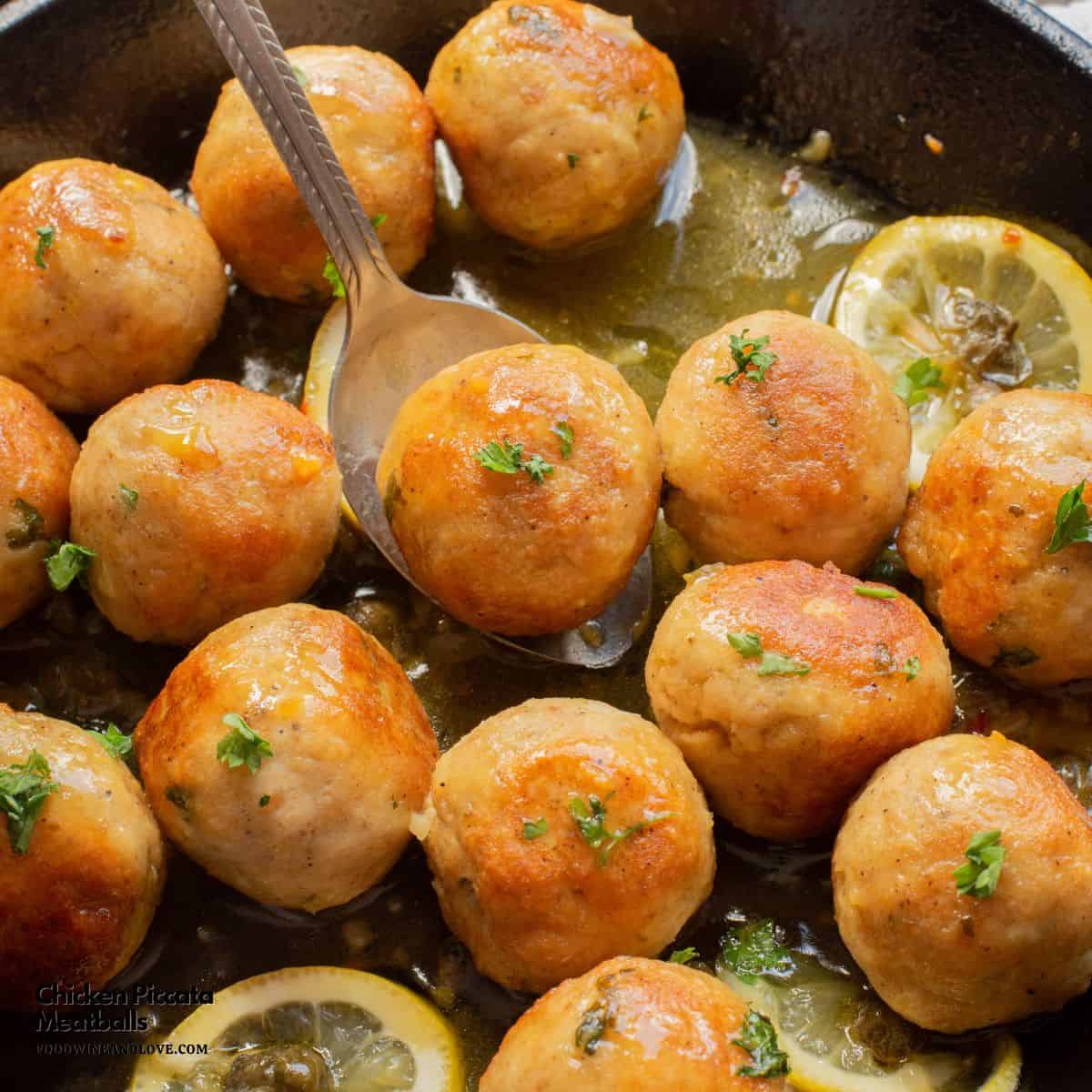 Chicken Piccata Meatballs, a simple recipe for Juicy chicken meatballs simmered in a bright lemon-butter caper sauce. Mediterranean diet. Chicken Piccata Meatballs, a simple recipe for Juicy chicken meatballs simmered in a bright lemon-butter caper sauce. Mediterranean diet.
