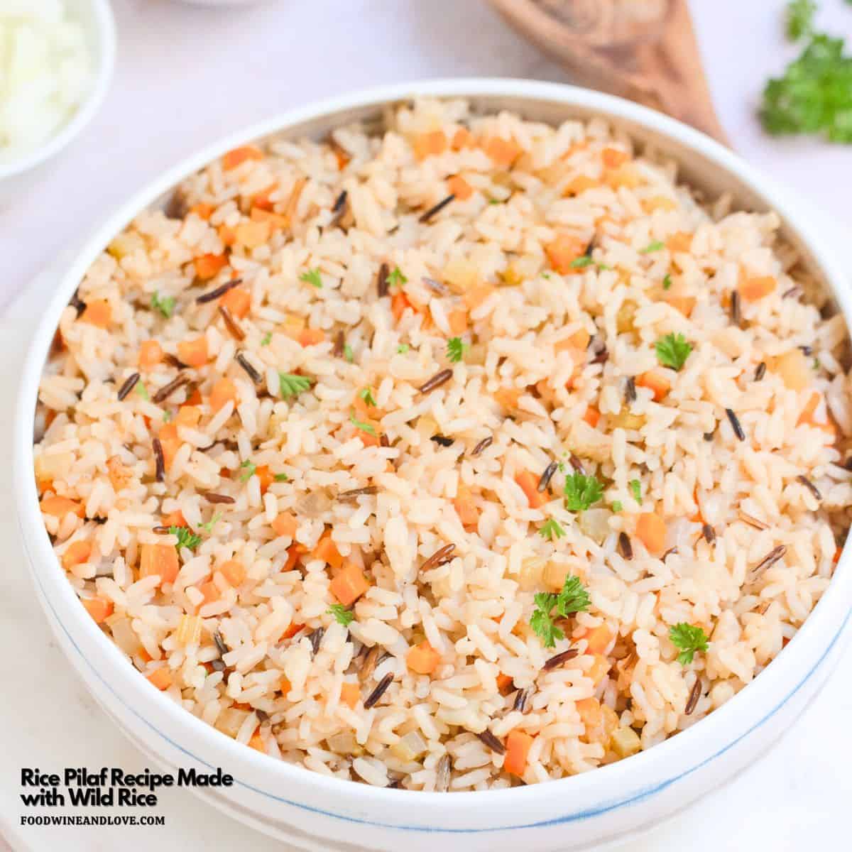 Rice Pilaf Recipe Made with Wild Rice Recipe, a blend of earthy wild rice and savory broth in a fluffy, flavorful healthy, gluten-free side. Rice Pilaf Recipe Made with Wild Rice is a blend of earthy wild rice with savory broth in a fluffy, flavorful healthy, gluten-free side.