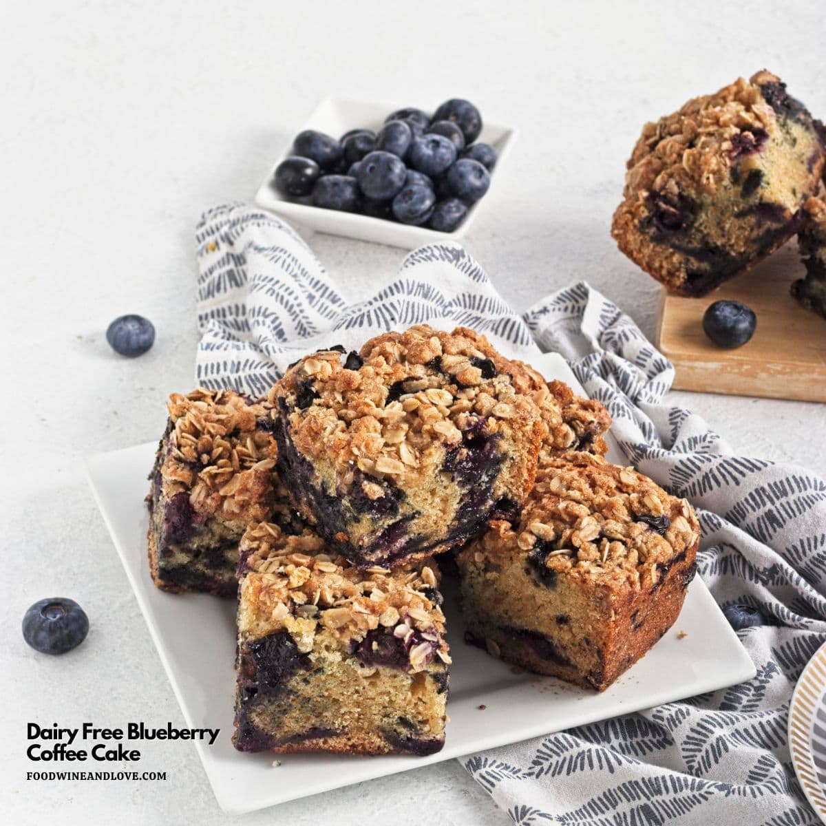 Dairy Free Blueberry Coffee Cake, a vegan dessert recipe featuring a tender and fluffy cake with a simple crumble topping. Dairy Free Blueberry Coffee Cake, a vegan dessert recipe featuring a tender and fluffy cake with a simple crumble topping.