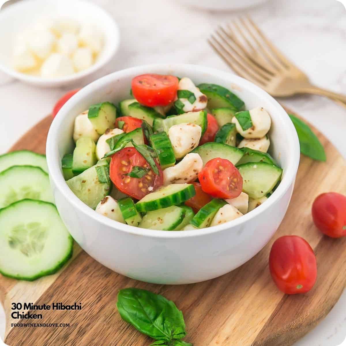 Zesty Cucumber Caprese Salad made with juicy tomatoes, mozzarella pearls, and fresh basil tossed in tangy vinaigrette. Quick, easy and perfect Zesty Cucumber Caprese Salad made with juicy tomatoes, mozzarella pearls, and fresh basil tossed in tangy vinaigrette. Quick, easy and perfect