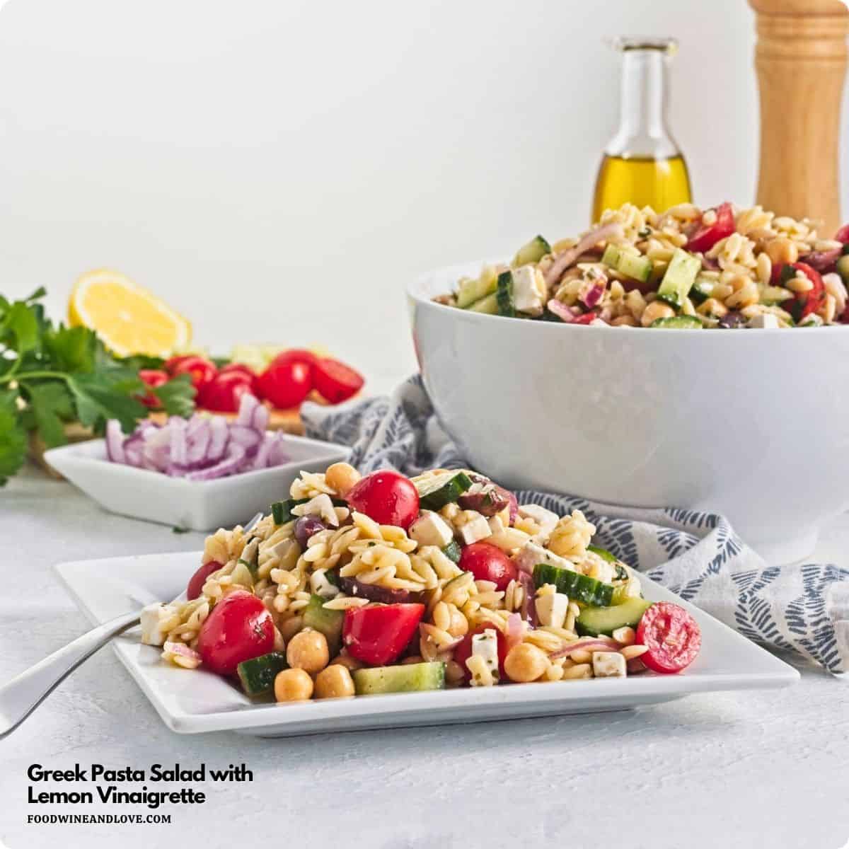 Greek Pasta Salad with Lemon Vinaigrette, an easy recipe for a vibrant salad tossed in a lemon vinaigrette—perfect for a light meal. Greek Pasta Salad with Lemon Vinaigrette, an easy recipe for a vibrant salad tossed in a lemon vinaigrette—perfect for a light meal.