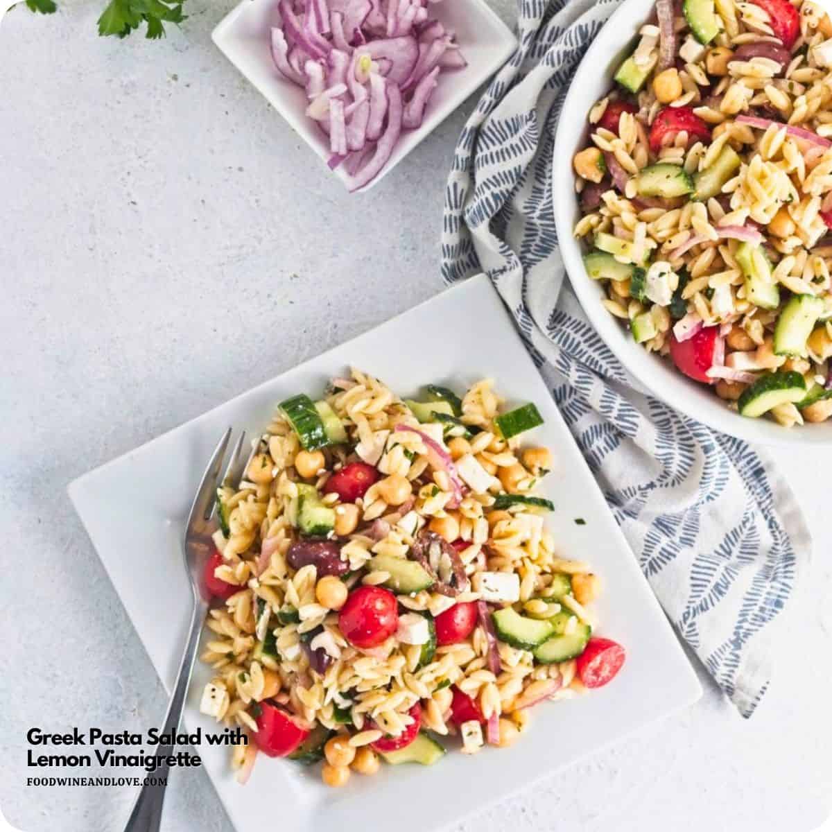 Greek Pasta Salad with Lemon Vinaigrette, an easy recipe for a vibrant salad tossed in a lemon vinaigrette—perfect for a light meal. Greek Pasta Salad with Lemon Vinaigrette, an easy recipe for a vibrant salad tossed in a lemon vinaigrette—perfect for a light meal.