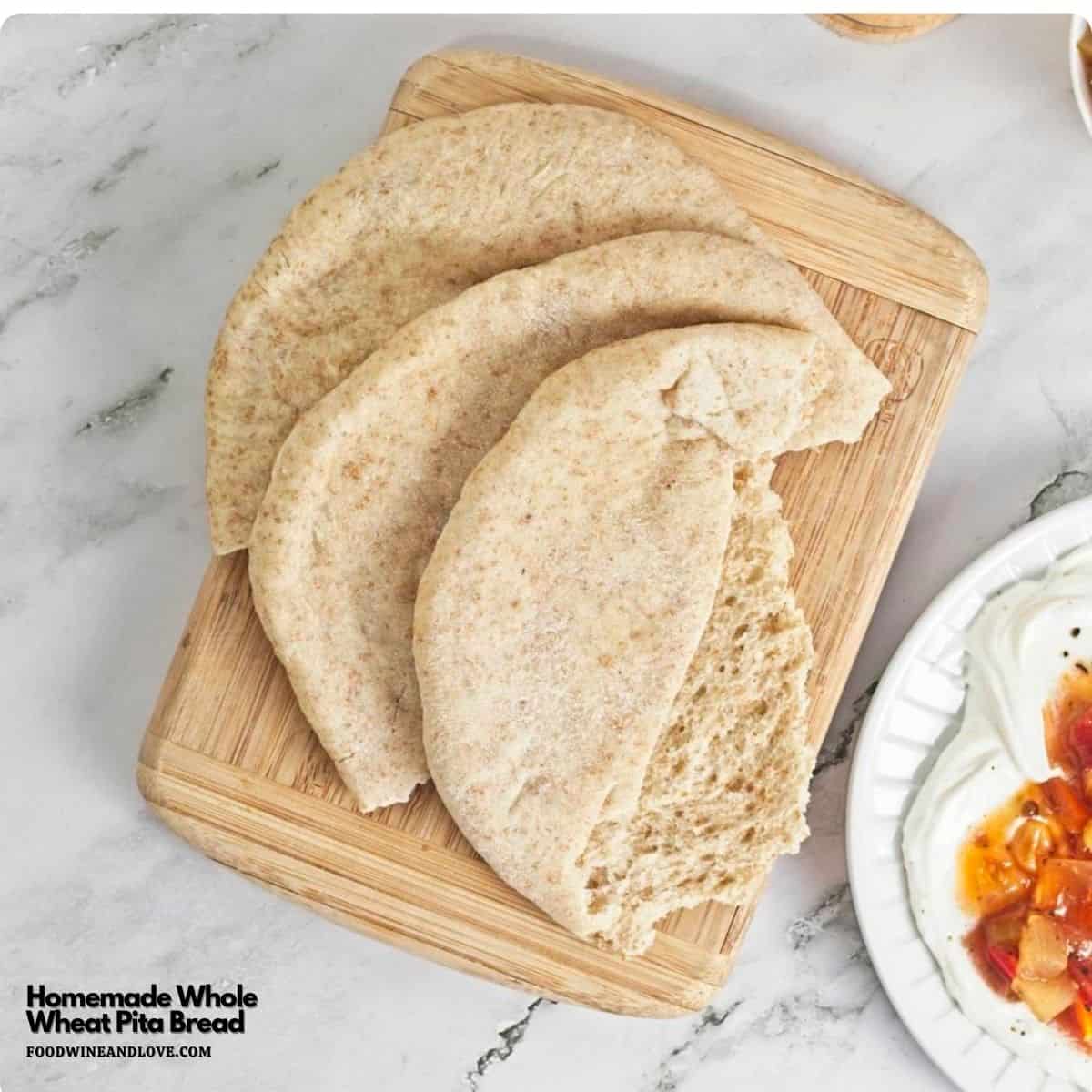 Homemade Whole Wheat Pita Bread, an easy recipe for fluffy and soft pita made with simple pantry ingredients. Vegan Recipe. Homemade Whole Wheat Pita Bread, an easy recipe for fluffy and soft pita made with simple pantry ingredients. Vegan Recipe.